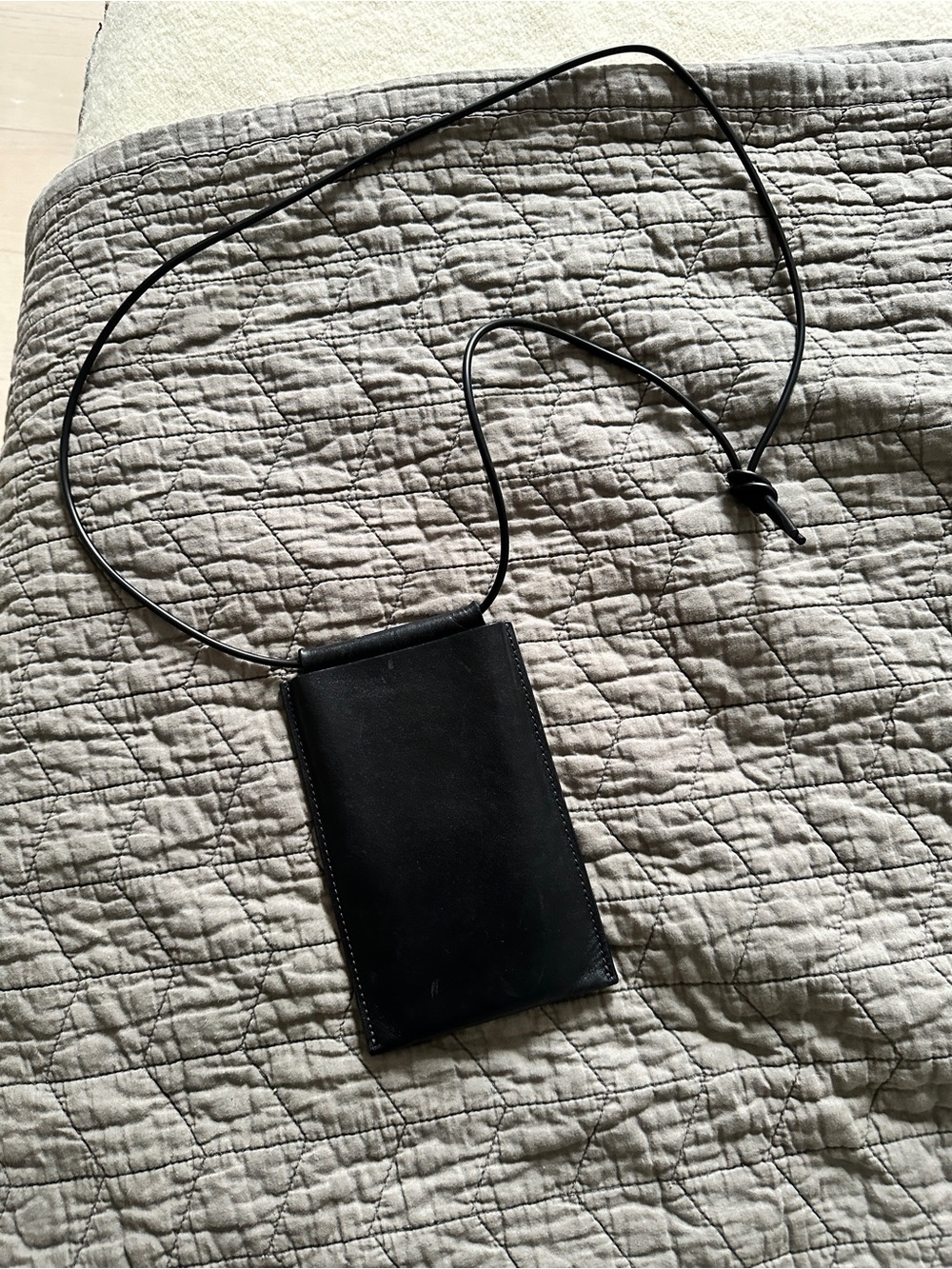 Minimal Black Leather Crossbody Phone Pouch